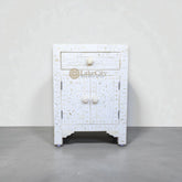 Bone Inlay Floral Design One Drawer & Two Door Bedside Table White | Bone Inlay Floral Design One Drawer & Two Door Nightstand Table White